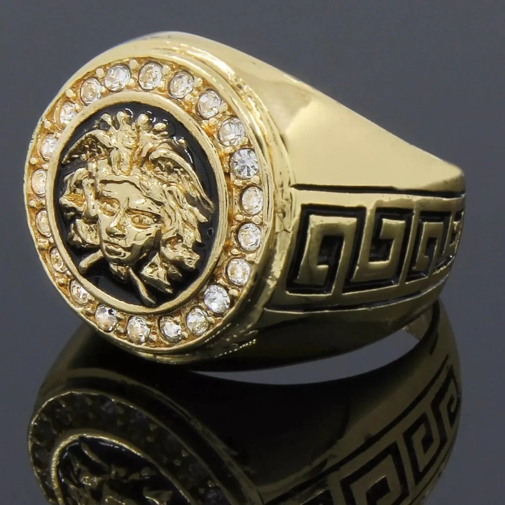 Gold Medusa Head Ring And Rope Bracelet Set NEW - Picture 3 of 5